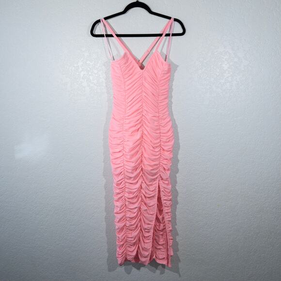 NWT Elliatt Sugarpink‎ Bodycon Katarina Ruched Mesh Midi Dress Small - Picture 1 of 6